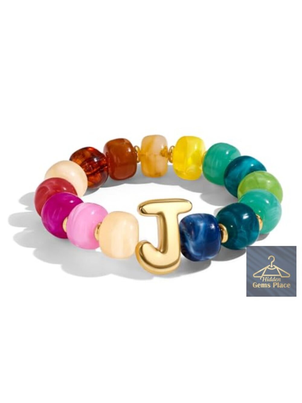 Bubble Initial Chunky Beaded Stretch Bracelet Resin Trendy Statement Jewelry